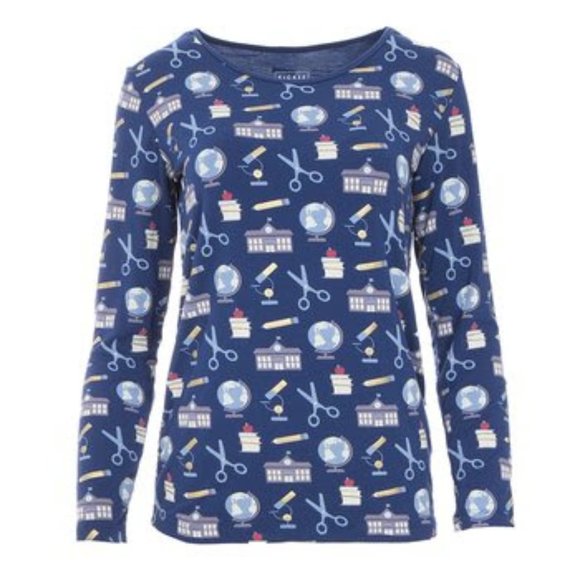 NWT Kickee Pants Print Loosey Goosey Long Sleeve Tee in Navy Education Small - Picture 1 of 6